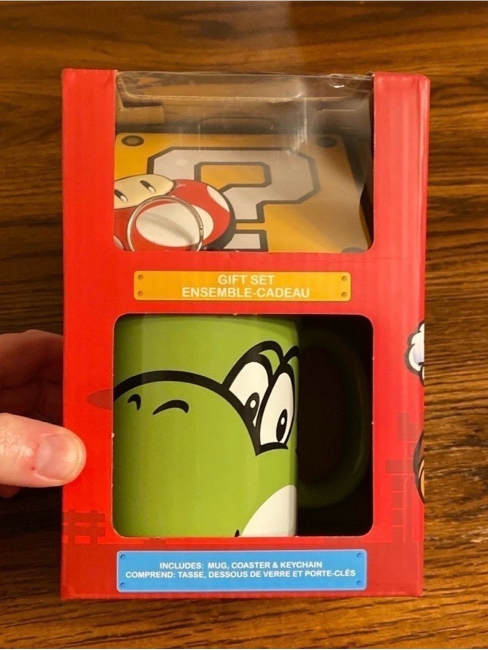 Nintendo Super Mario Yoshi Mug Question Block Coaster Keychain Set NIB